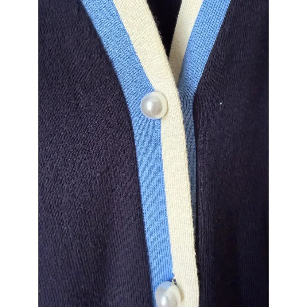 Talbots‎ Plus Navy Blue Cardigan Pearl Button Sweater Womens 2X Preppy Coastal